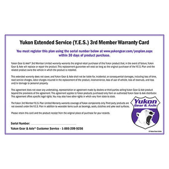compare product Extended Service (Yes) Plan Warranty For Rear Axle Housings Y.E.S. 3RD Member Extended Service Warranty Yukon Gear