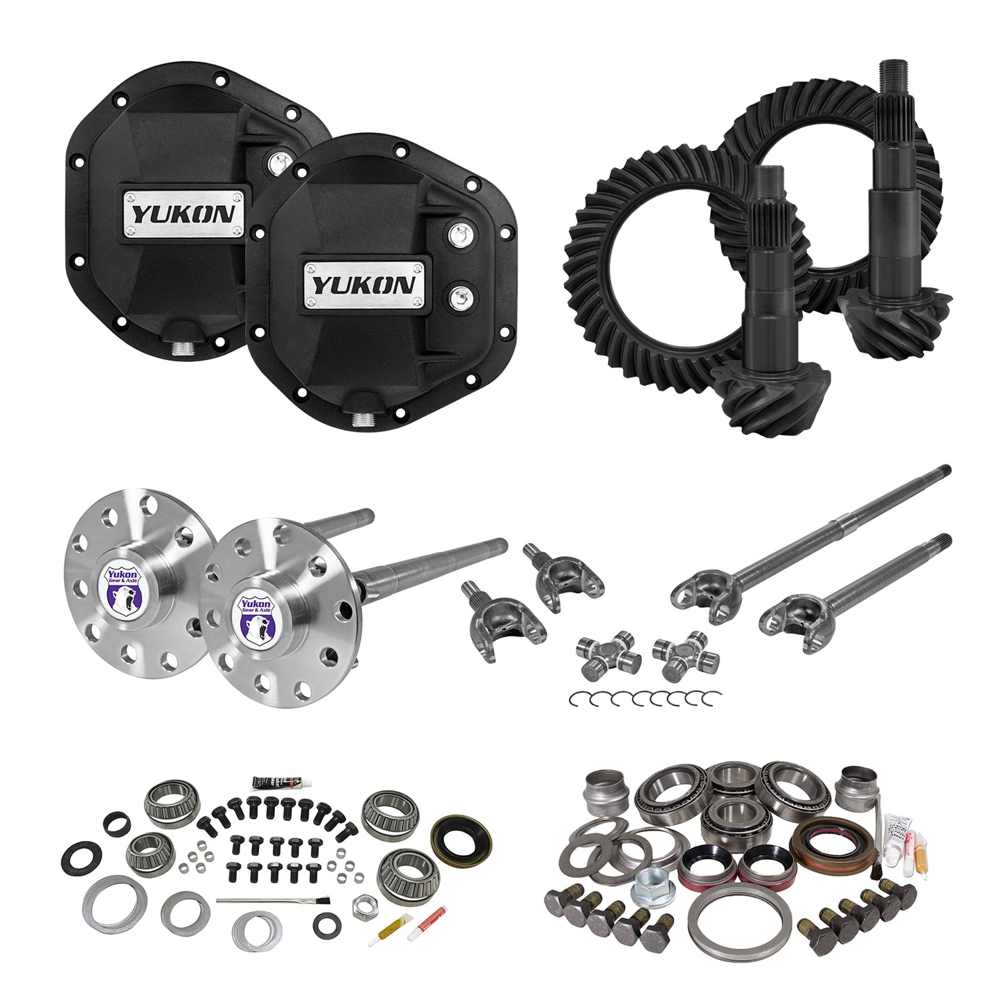 Stage 4 Jeep JK Re-Gear Kit W/Covers Fr & Rr Axles Dana 44 5.13 Ratio JK Rubicon D44 Stage 4 Gear Kit Package 5.13 Ratio F&R Covers & 4340 F&R Axle Kits Yukon Gear