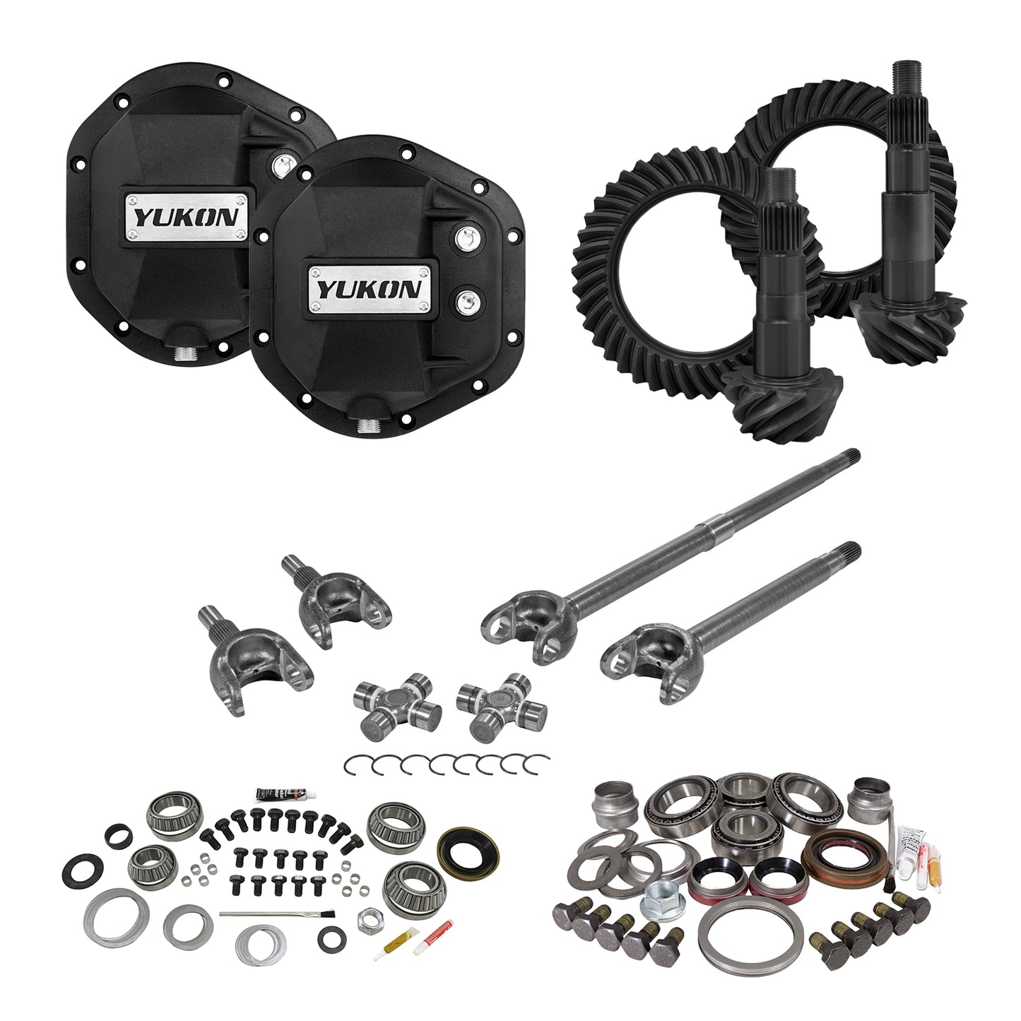 Stage 3 Jeep JK Re-Gear Kit W/Covers & Front Axles Dana 44 4.11 Ratio JK Rubicon D44 Stage 3 Gear Kit Package 4.11 Ratio F&R Covers & 4340 Front Axles Yukon Gear