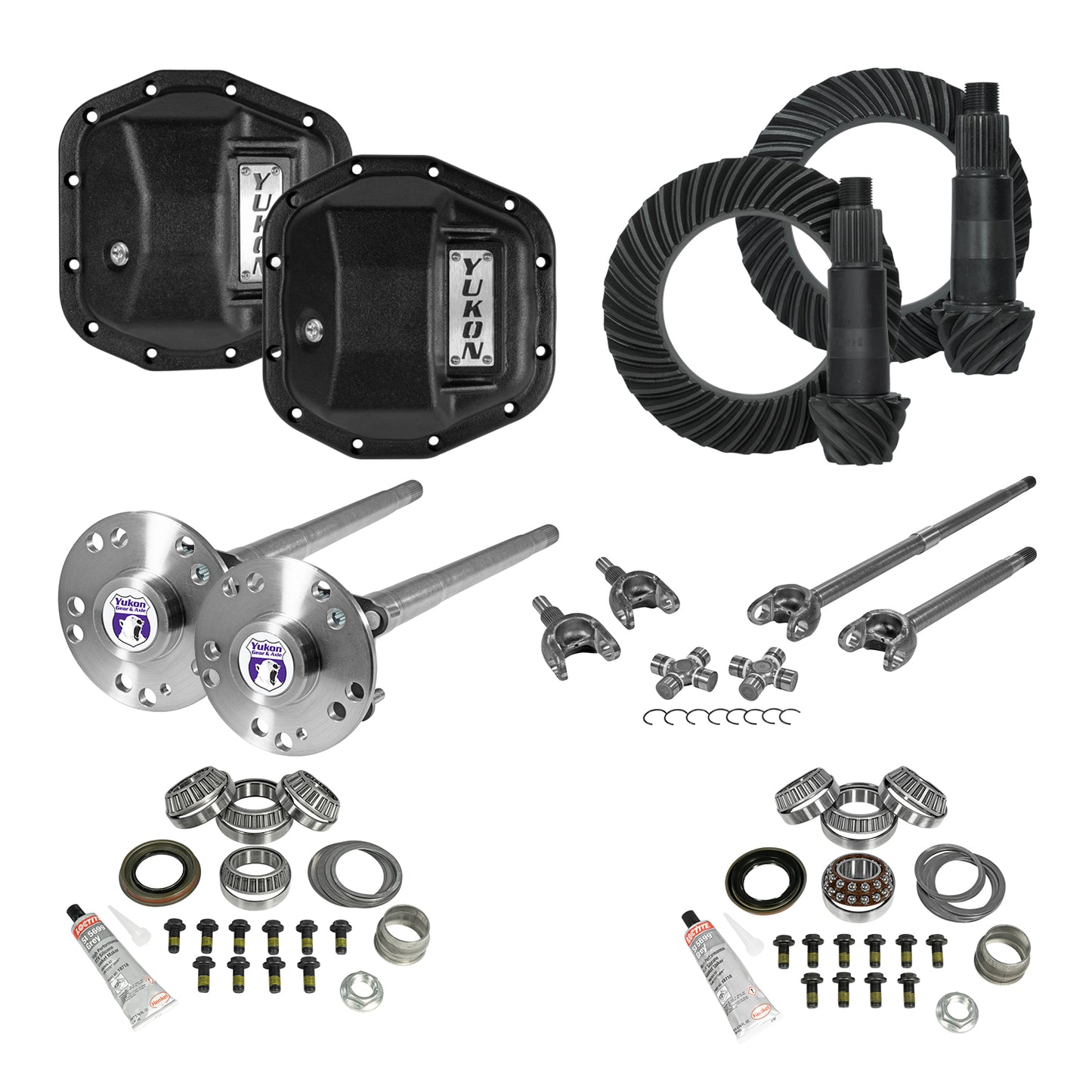 Stage 4 Jeep Jl/Jt Re-Gear Kit W/Covers Fr & Rr Axles Dana 44 3.73 Ratio JL & Jt Rubicon M220 Rear/ M210 Front Stage 4 Gear Kit Package 3.73 F&R Cover & 4340 F&R Axle Kits Yukon Gear