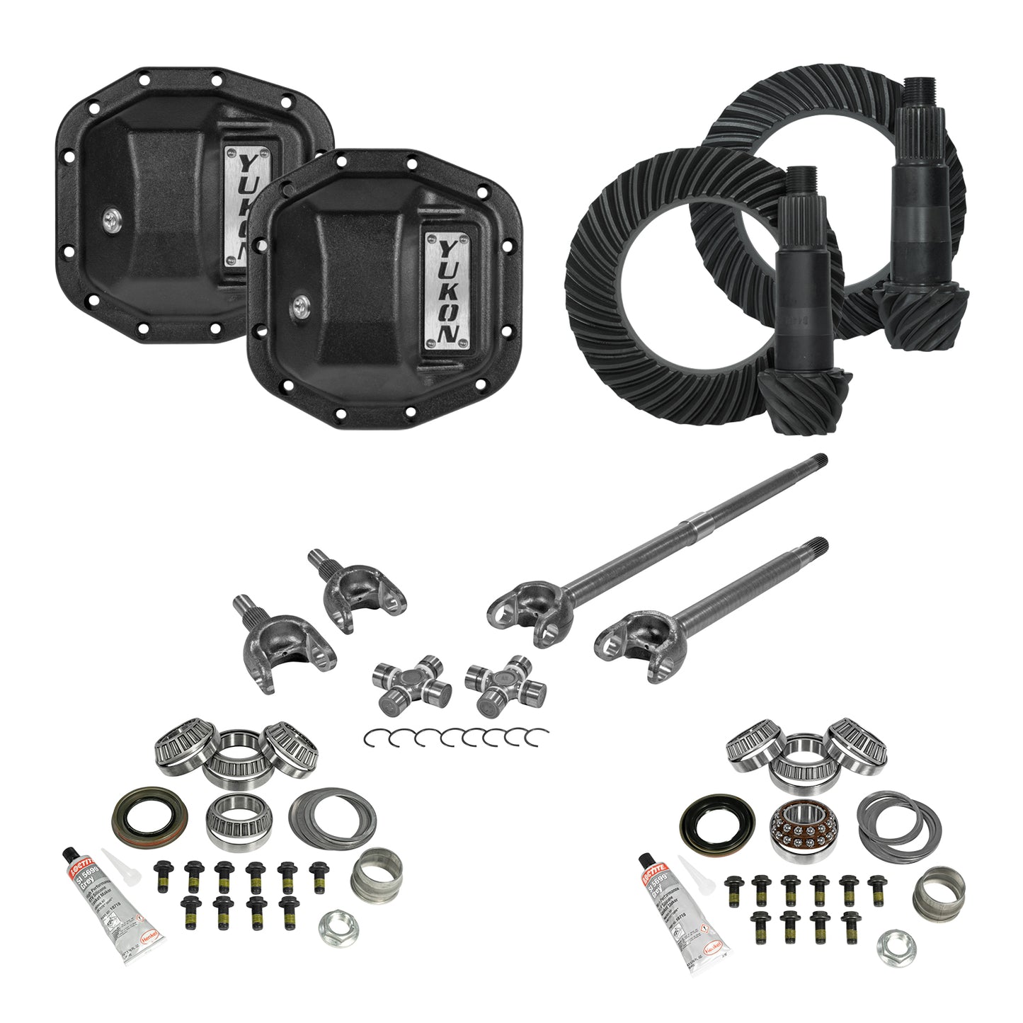Stage 3 Jeep JL Re-Gear Kit W/Covers Front Axles Dana 30/35 4.56 Ratio JL Non-Rubicon M200 Rear/ M186 Front Stage 3 Gear Kit Package 4.56 F&R Cover & 4340 Front Axles Yukon Gear