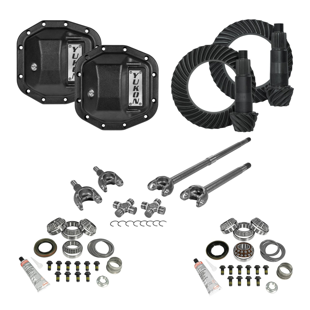 Stage 3 Jeep JL Re-Gear Kit W/Covers Front Axles Dana 30/35 4.56 Ratio JL Non-Rubicon M200 Rear/ M186 Front Stage 3 Gear Kit Package 4.56 F&R Cover & 4340 Front Axles Yukon Gear Yukon Gear and Axle