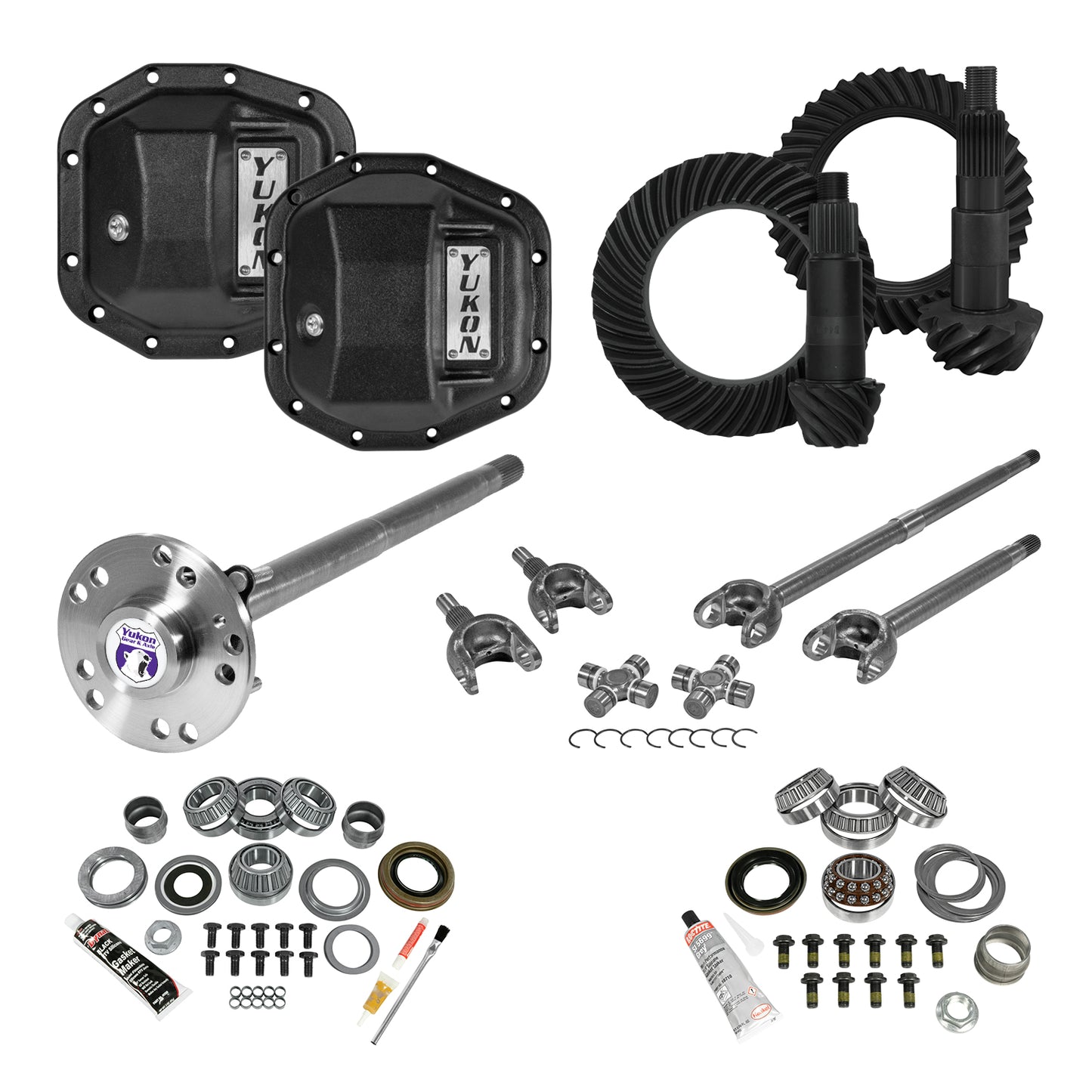 Stage 4 Jeep JL Re-Gear Kit W/Covers Fr/Rr Axles Dana 30/44 4.11 Ratio JL Non-Rubicon M220 Rear/ M186 Front Stage 4 Gear Kit Package 4.11 F&R Cover & 4340 F&R Axle Kits Yukon Gear