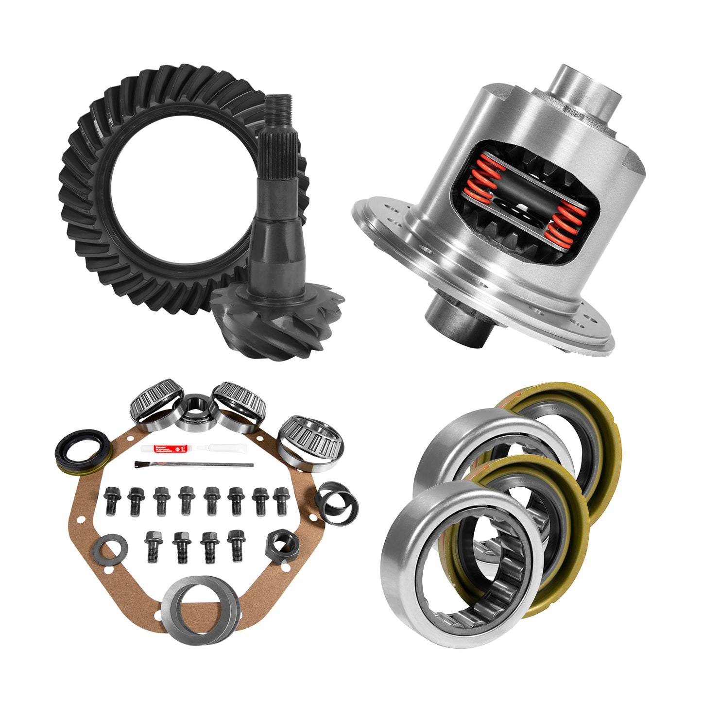 9.25 Inch Chy 3.55 Rear Ring & Pinion Install Kit 31 Spline Posi 1.7 Inch Axle Bearings 9.25 Inch Chy 3.55 Rear R&P Gear/ Install Kit Package W/ T/L Posi & Ak 6410 (1.705 Inch Id) '07-10 RAM 1500 Yukon Gear
