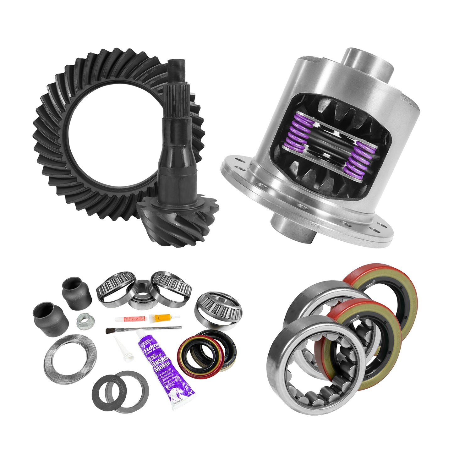 9.75 Inch Ford 4.11 Rear Ring & Pinion Install Kit 34 Spline Posi Axle Bearings 9.75 Inch Ford 4.11 Rear R&P Gear/ Install Kit Package W/ T/L Posi & Ak 1559 '00-'04 Trucks Yukon Gear
