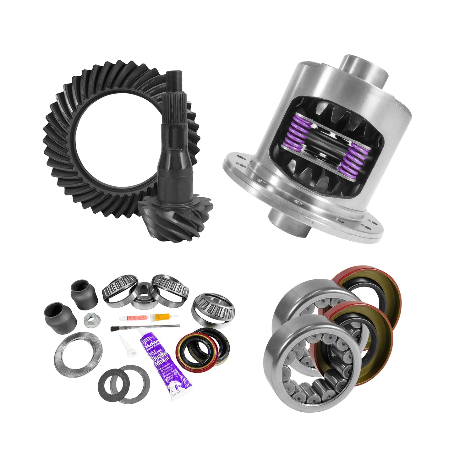9.75 Inch Ford 3.55 Rear Ring & Pinion Install Kit 34 Spline Posi 2.99 Inch Axle Bearing 9.75 Inch Ford 3.55 Rear R&P Gear/ Install Kit Package W/ T/L Posi & Ak 1561 (2.985 Inch Od) '00-'10 Trucks Yukon Gear
