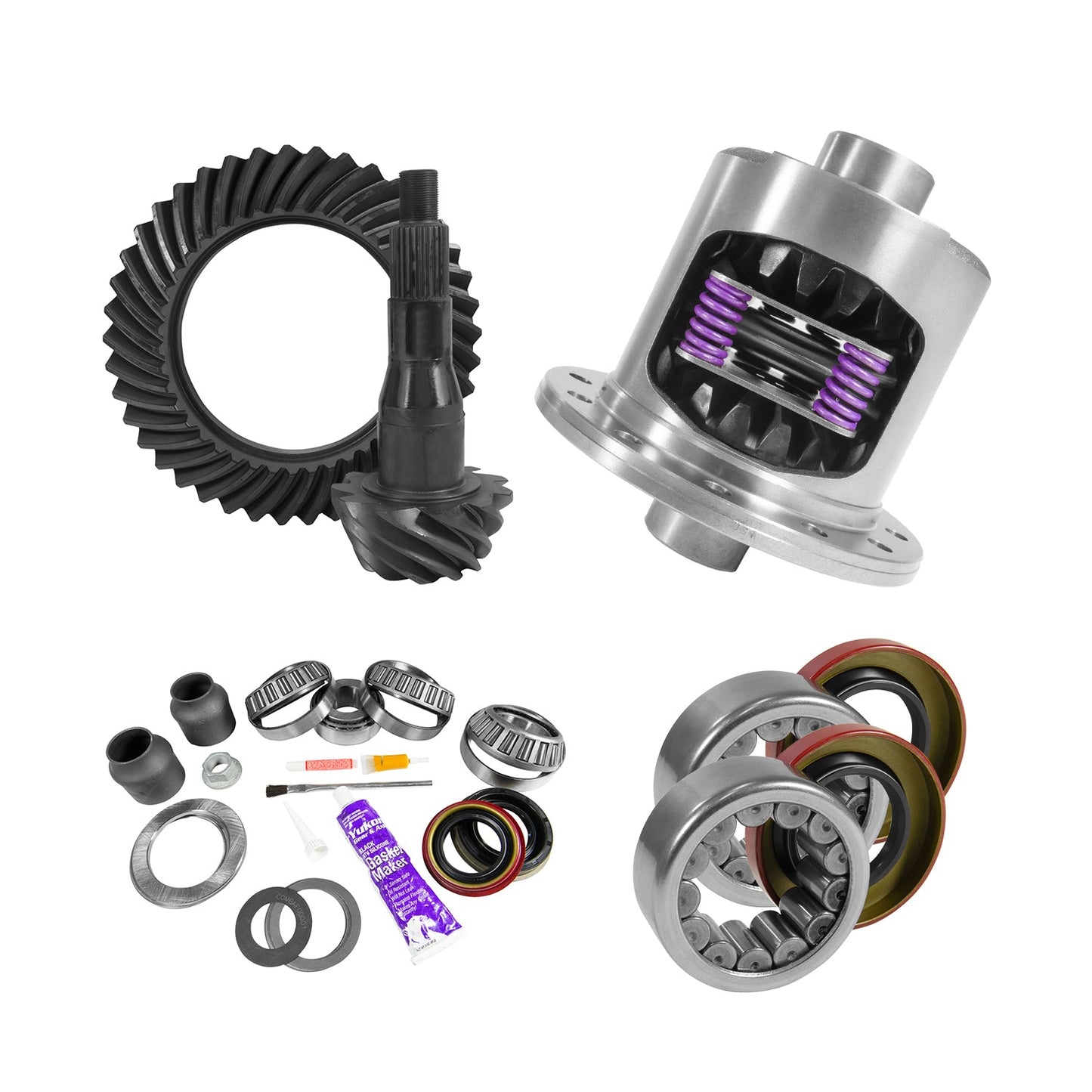 9.75 Inch Ford 3.73 Rear Ring & Pinion Install Kit 34 Spline Posi 2.99 Inch Axle Bearing 9.75 Inch Ford 3.73 Rear R&P Gear/ Install Kit Package W/ T/L Posi & Ak 1561 (2.985 Inch Od) '00-'10 Trucks Yukon Gear
