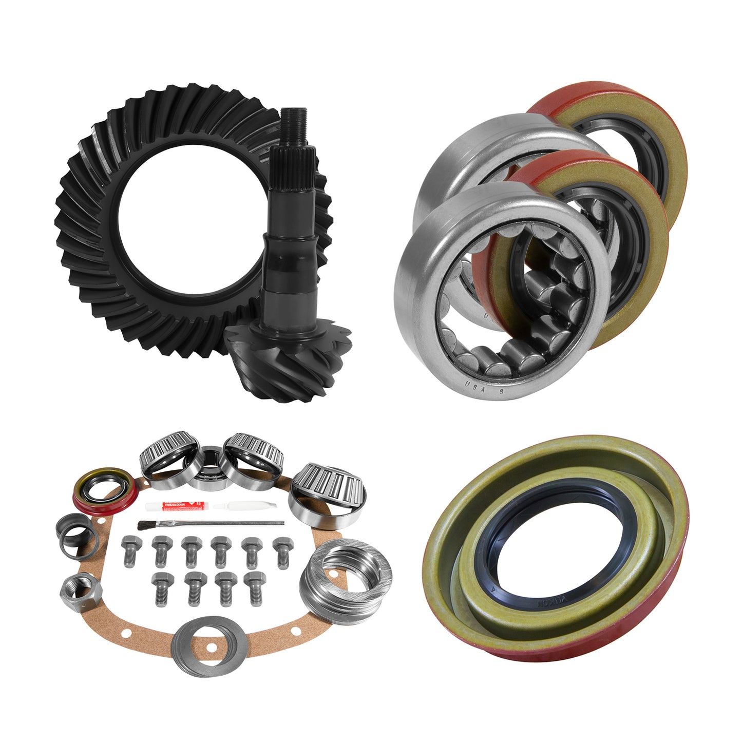 7.5 Inch /7.625 Inch GM 3.42 Rear Ring & Pinion Install Kit 2.25 Inch OD Axle Bearings 7.5 Inch / 7.625 Inch GM 3.42 Rear R&P Gear/ Install Kit Package With Ak 1563 Axle Bearings (2.25 Inch Od) '82& Up Yukon Gear