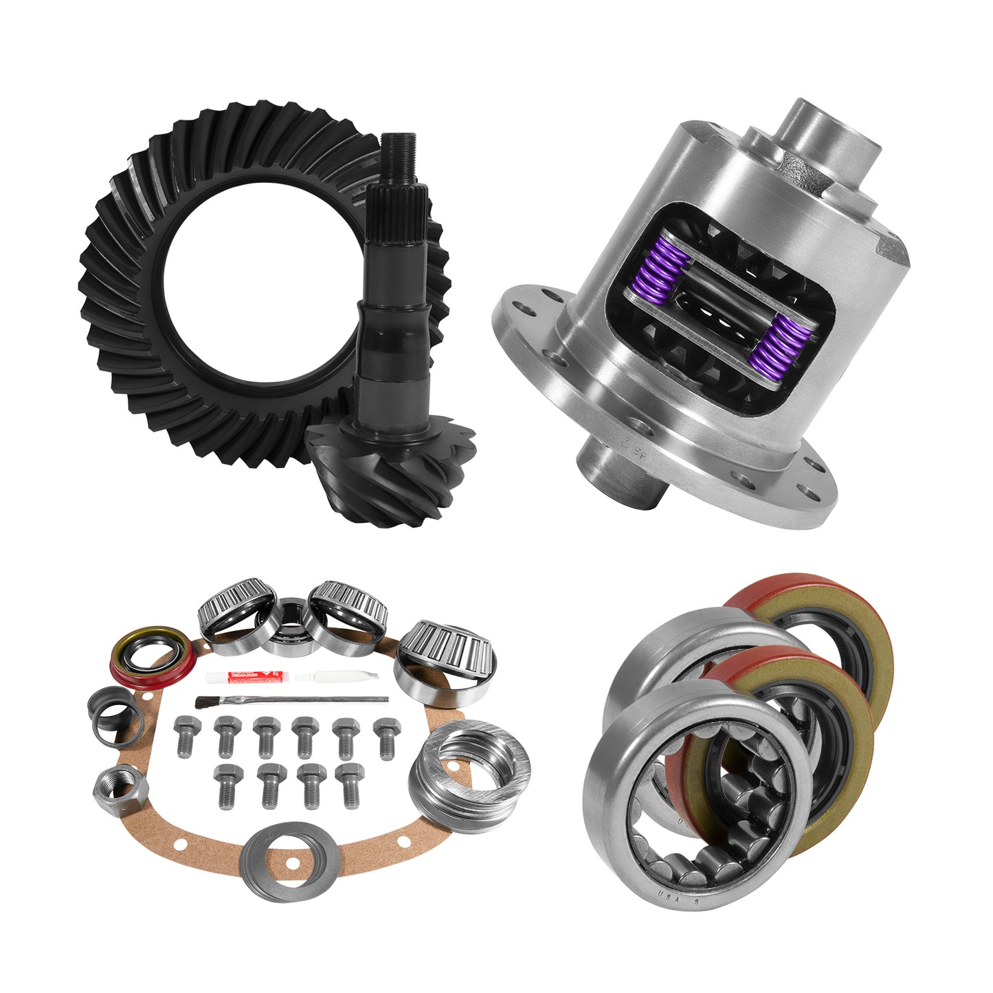 7.5 Inch GM 3.42 Rear Ring & Pinion Install Kit 26 Spline Posi 2.25 Inch Axle Bearings 7.5 Inch GM 3.42 Rear R&P Gear/ Install Kit Package With 26 Spline Posi & Ak 1563 Axle Bearings (2.25 Inch Od) Yukon Gear