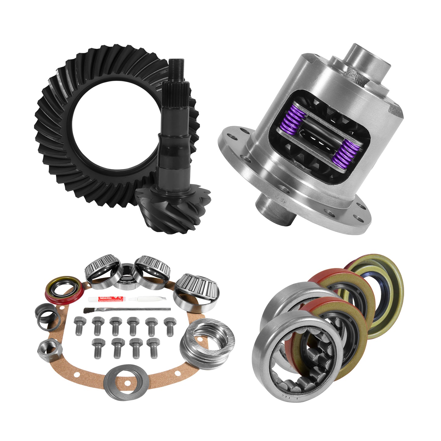 7.5/7.625 GM 3.73 Rear Ring & Pinion Install Kit 28 Spline Posi Axle Bearings 7.5 Inch / 7.625 Inch GM 3.73 Rear R&P Gear/ Install Kit Package W/ 28 Spline Posi & Ak 1563 Axle Bearings 2.25 Inch OD Yukon Gear