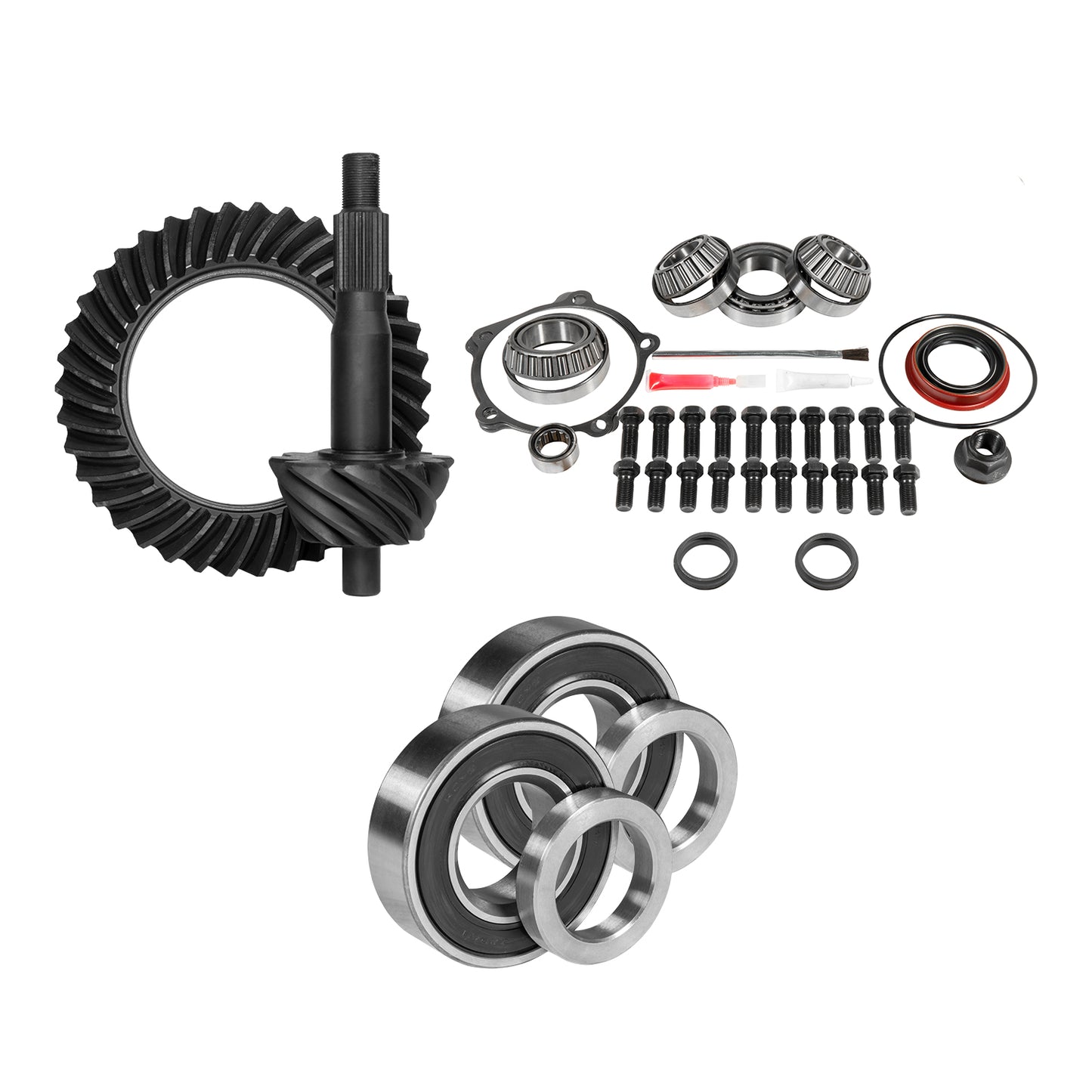 Muscle Car Re-Gear Kit For Ford 8 Differential 25 Spline 3.55 Ratio 8.0 Inch Ford 3.55 Rear R&P Gear/ Install Kit Package Fits Std Open Carrier W/ 1.625 Inch Bearing Journal Yukon Gear