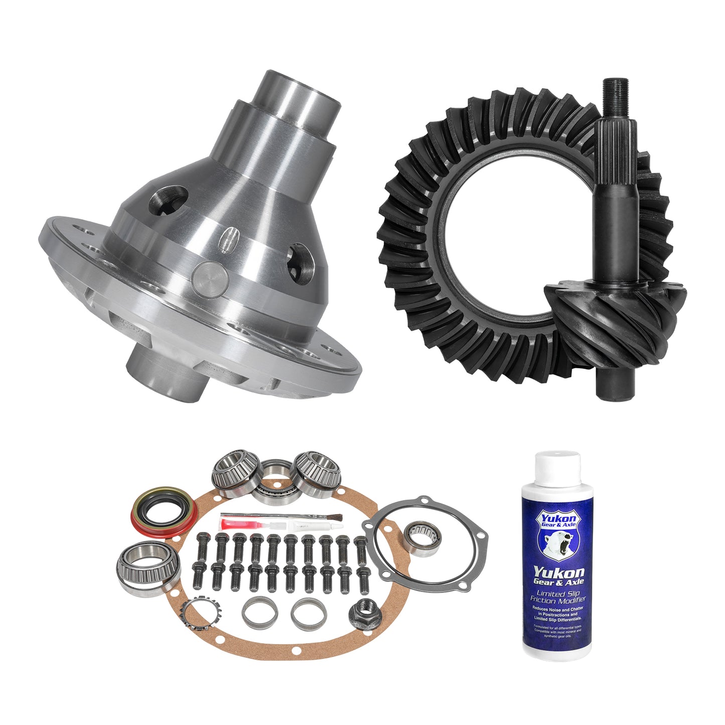 Muscle Car Limited Slip & Re-Gear Kit For Ford 9 28 Spline 4.56 Ratio 9.0 Inch Ford Rear 4.56 Ratio R&P Gear/ Install Kit Package With 28 Spline T/L Posi (2.89 Inch Do/ OE Support) Yukon Gear