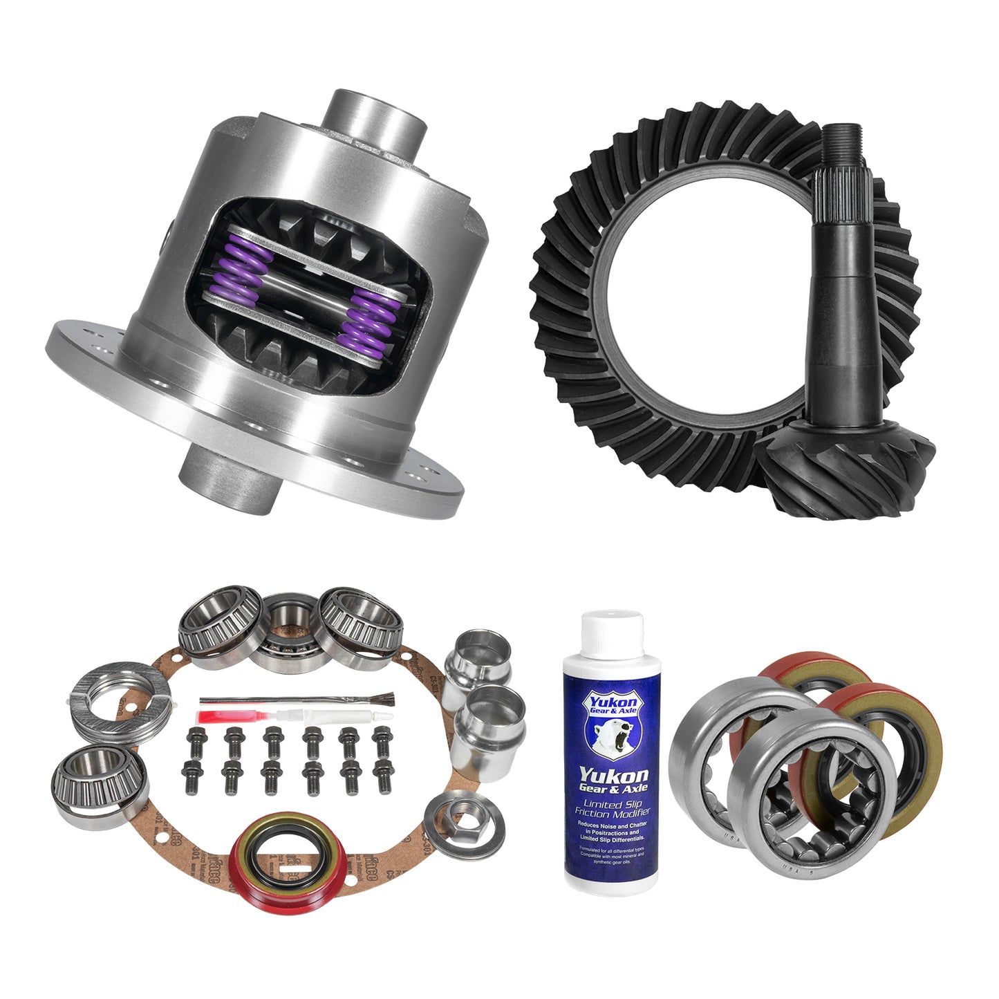 Muscle Car Limited Slip & Re-Gear Kit For GM 12P 30 Spline 3.08 Ratio 12P 8.875 Inch GM 3.08 Rear R&P Gear/ Install Kit Package With 30 Spline Posi & Ak 1563 Axle Bearings (2.25 Inch Od) Yukon Gear