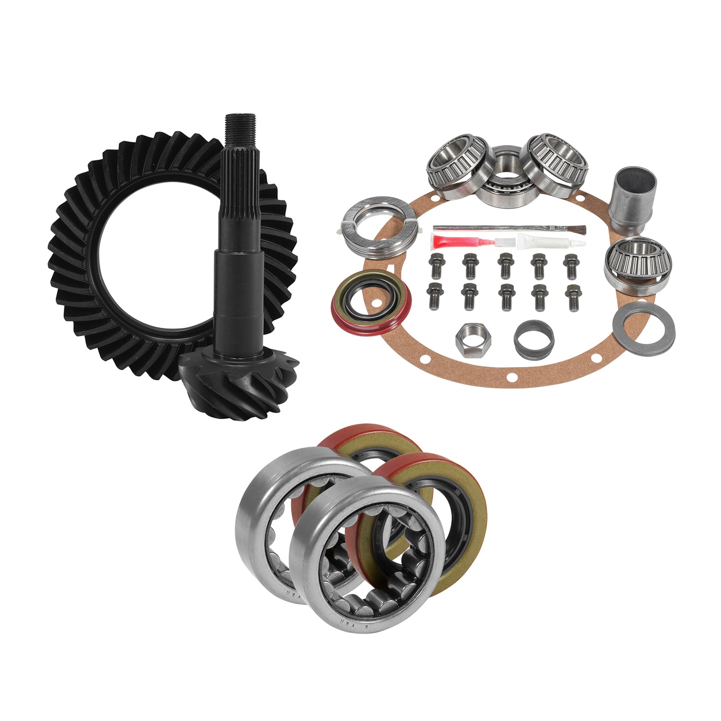 Muscle Car Re-Gear Kit For GM 8.2 Differential 25 Spline 3.36 Ratio 8.2 GM 3.36 Rear R&P Gear/ Install Kit Package With Ak 1563 Axle Bearings (2.25 Inch Od) Yukon Gear