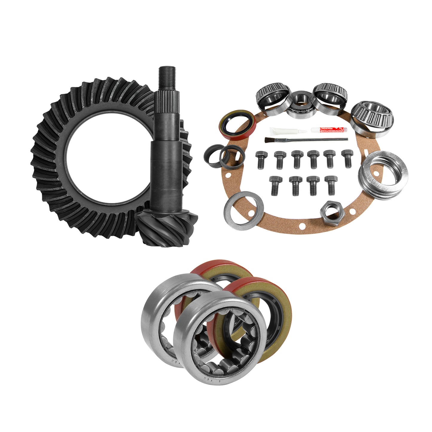 Muscle Car Re-Gear Kit For GM 8.5 Diff 30 Spline 4.56 Ratio 8.5 Inch GM 4.56 Rear R&P Gear/ Install Kit Package With Ak 1563 Axle Bearings (2.25 Inch Od) Yukon Gear