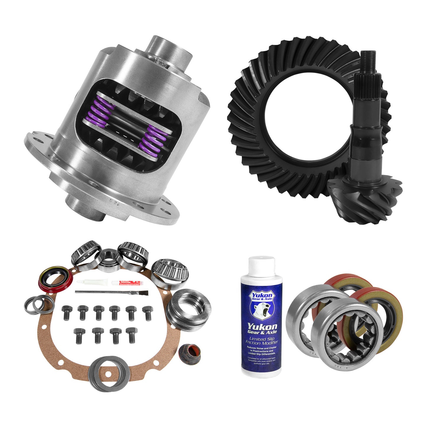 Muscle Car Limited Slip & Re-Gear Kit For Ford 8.8 30 Spline 3.27 Ratio 8.8 Ford 3.27 Rear R&P Gear/ Install Kit Package With 31 Spline Posi & Ak 1563 Axle Bearings (2.25 Inch Od) Yukon Gear