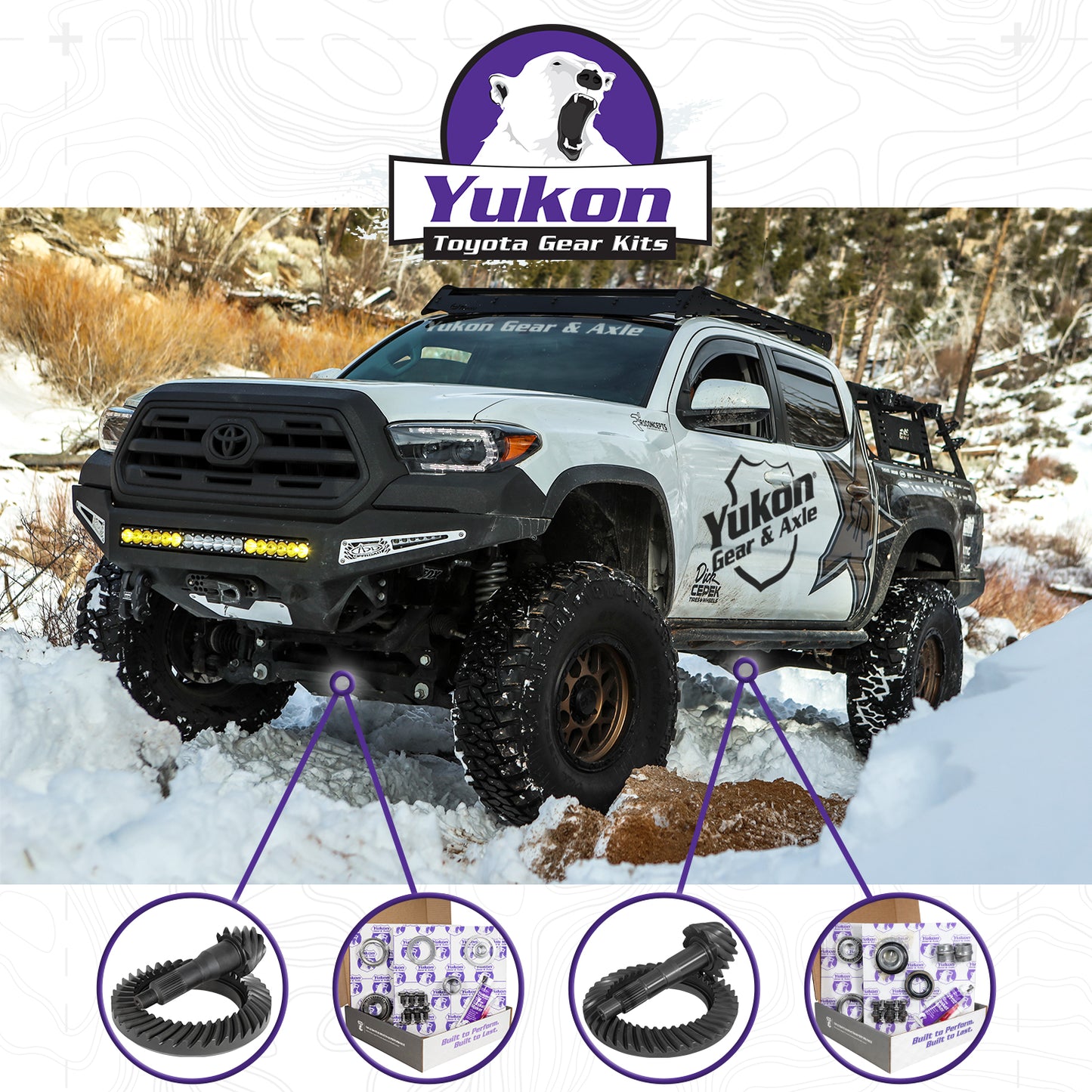 Ring & Pinion Gear Kit Package Front & Rear With Install Kits - Toyota 8 Inch /8IFS Toyota Tacoma 2016 & Up (8 Inch /8IFS) 4.56 Ratio Gear Package Yukon Gear