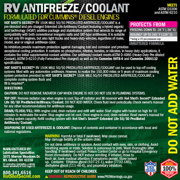 Hot Shot's Secret RV Antifreeze 150K 50/50 Pink - TAMELESS PERFORMANCE