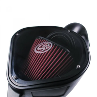 Cold Air Intake For 13-18 Dodge Ram 2500 3500 L6-6.7L Cummins Cotton Cleanable Red S and B view 2