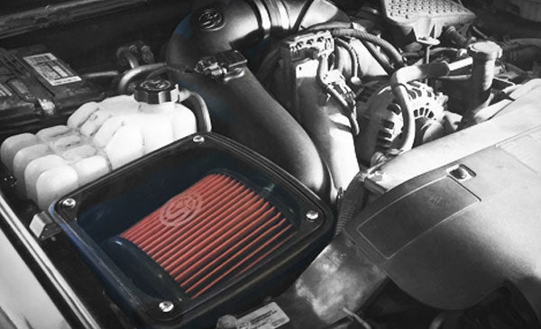 Cold Air Intake For 06-07 Chevrolet Silverado GMC Sierra V8-6.6L LLY-LBZ Duramax Cotton Cleanable Red S and B view 6