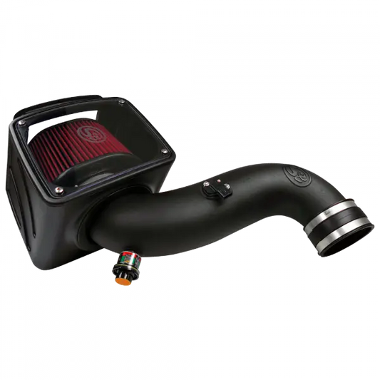 Cold Air Intake For 07-10 Chevrolet Silverado GMC Sierra V8-6.6L LMM Duramax Cotton Cleanable Red S and B view 1