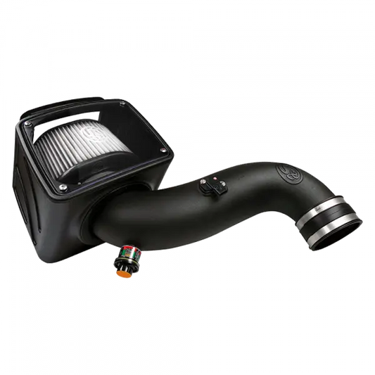 Cold Air Intake For 07-10 Chevrolet Silverado GMC Sierra V8-6.6L LMM Duramax Dry Extendable White S and B view 1