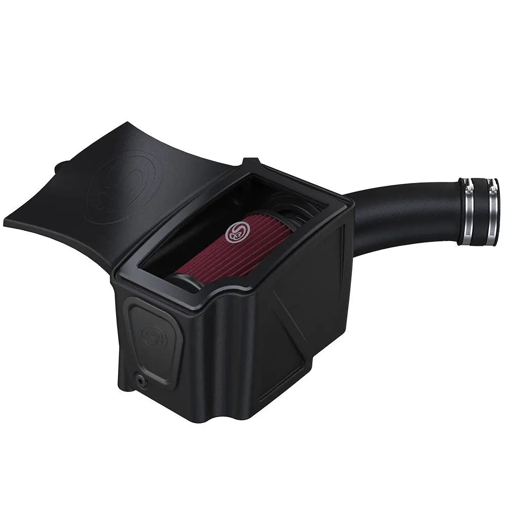 Cold Air Intake For 94-97 Ford F250 F350 V8-7.3L Powerstroke Cotton Cleanable Red S and B view 2