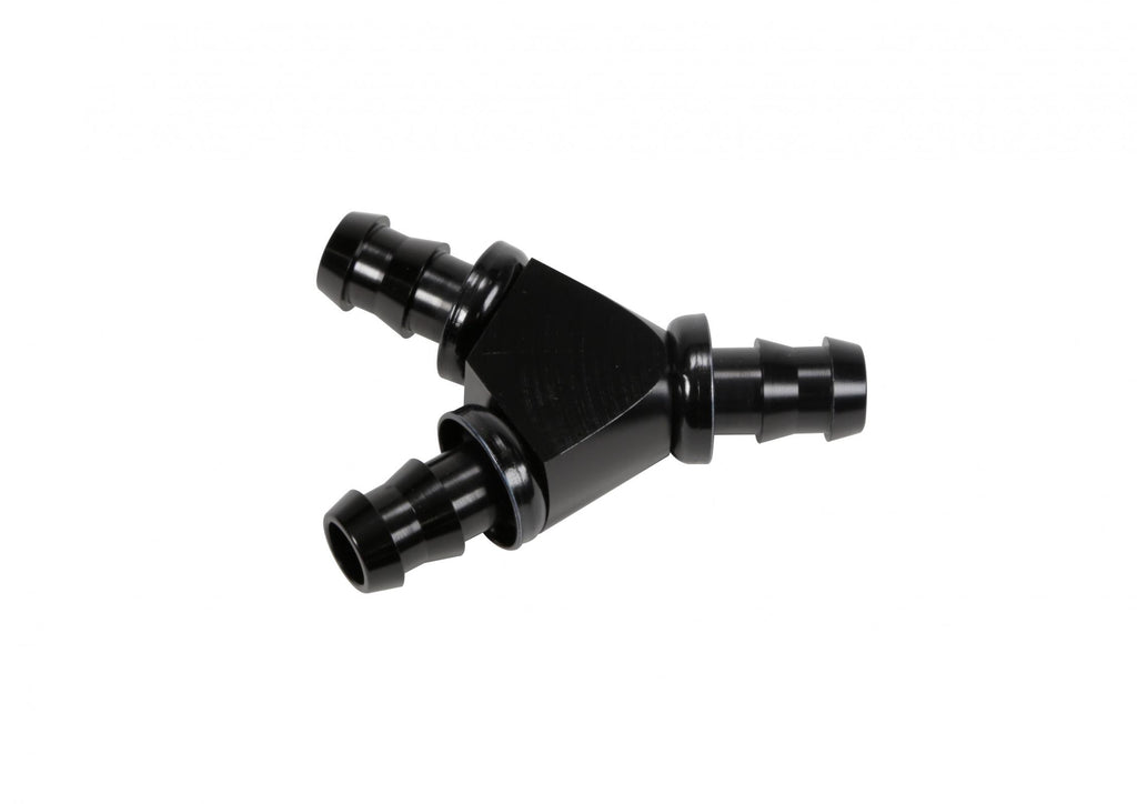 1/2 Inch Black Anodized Aluminum Y Barbed Fitting (For -8 Pushlock Hose) Fleece Performance view 1