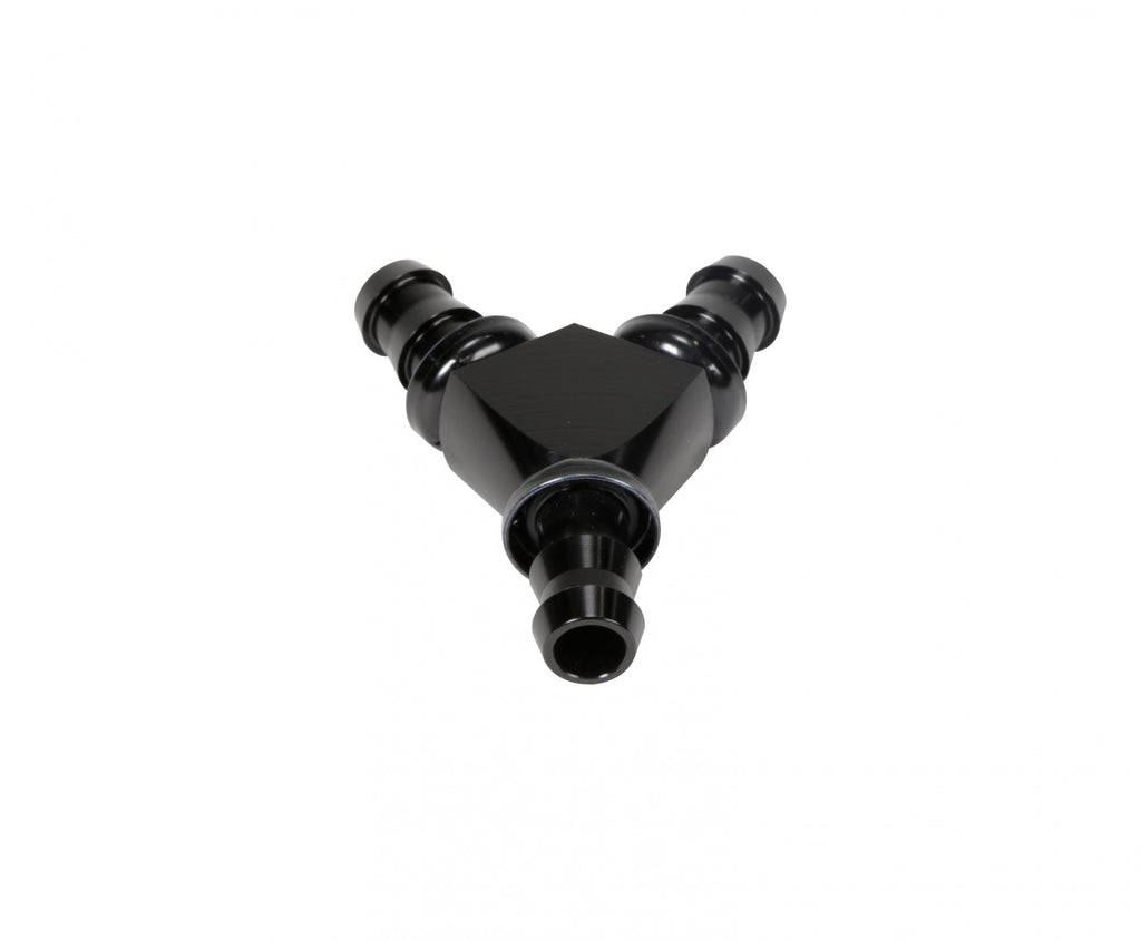 1/2 Inch Black Anodized Aluminum Y Barbed Fitting (For -8 Pushlock Hose) Fleece Performance view 2